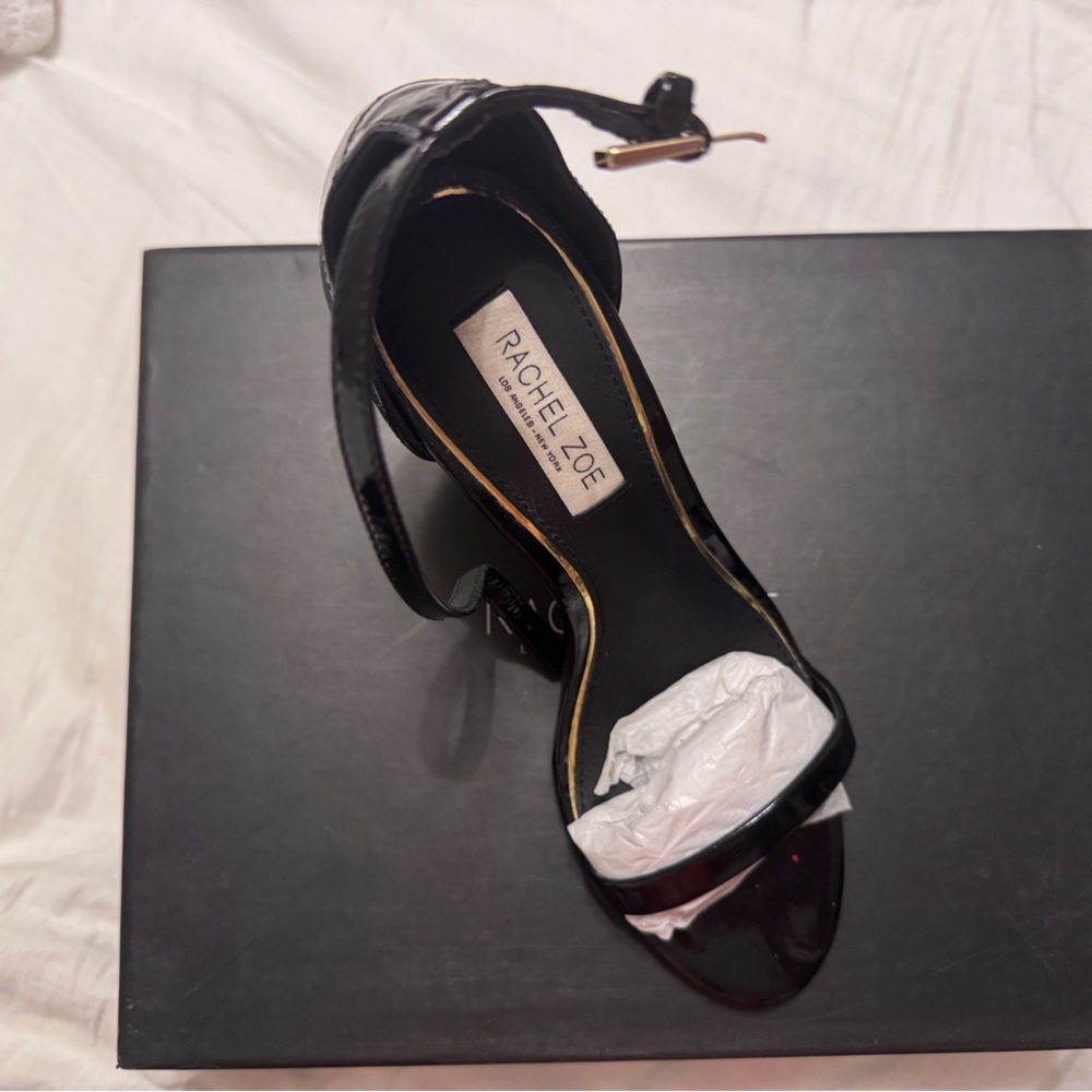 Rachel Zoe Black Patent Leather Open-Toe Ankle-Strap Heel